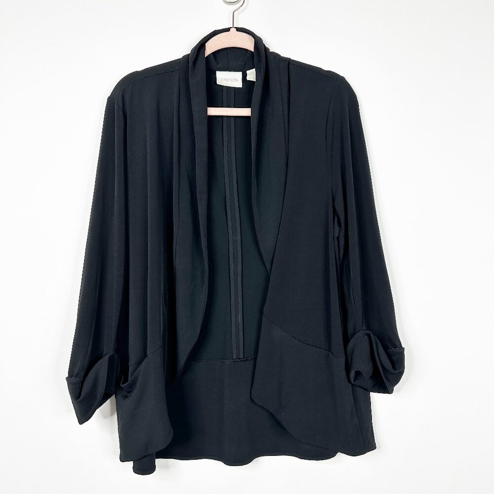 Chico's Black Draped Open-Front Cardigan